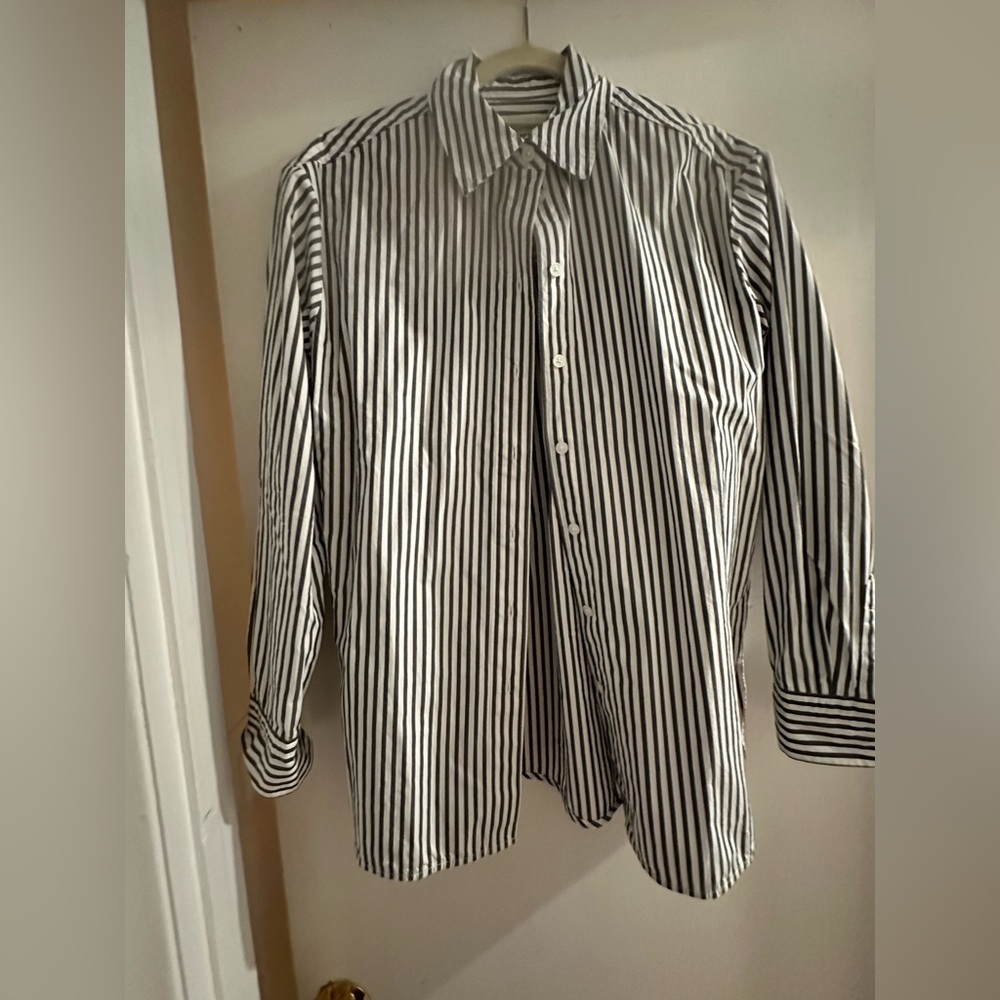 Everlane Black & White Vertical Stripe Dress Shirt
